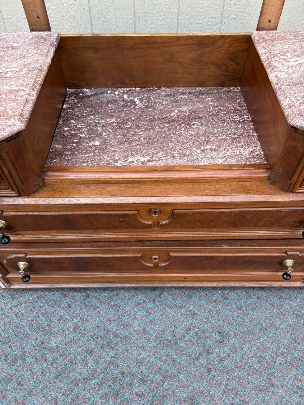68016 Victorian Marble Top Dresser with Ornate Mirror and Drawers