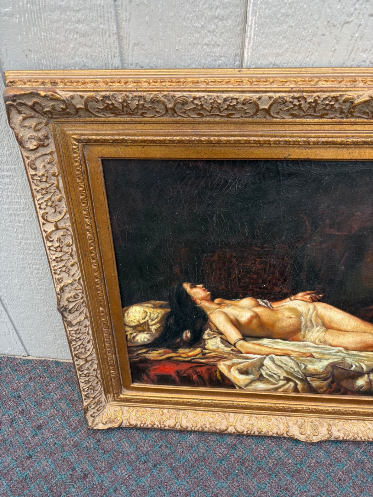 68039 Large 19th Century Classical Nude Oil Painting in Ornate Frame
