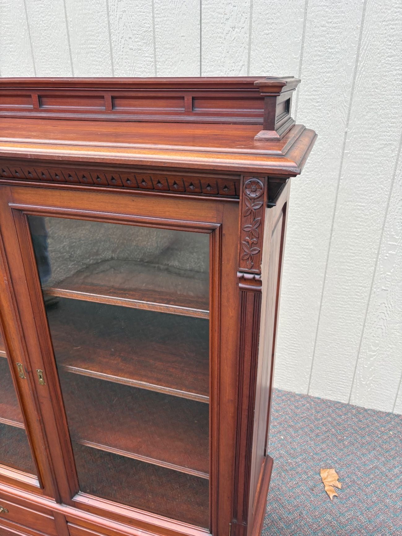 67568 Victorian Walnut Bookcase with Glass Doors and Drawers
