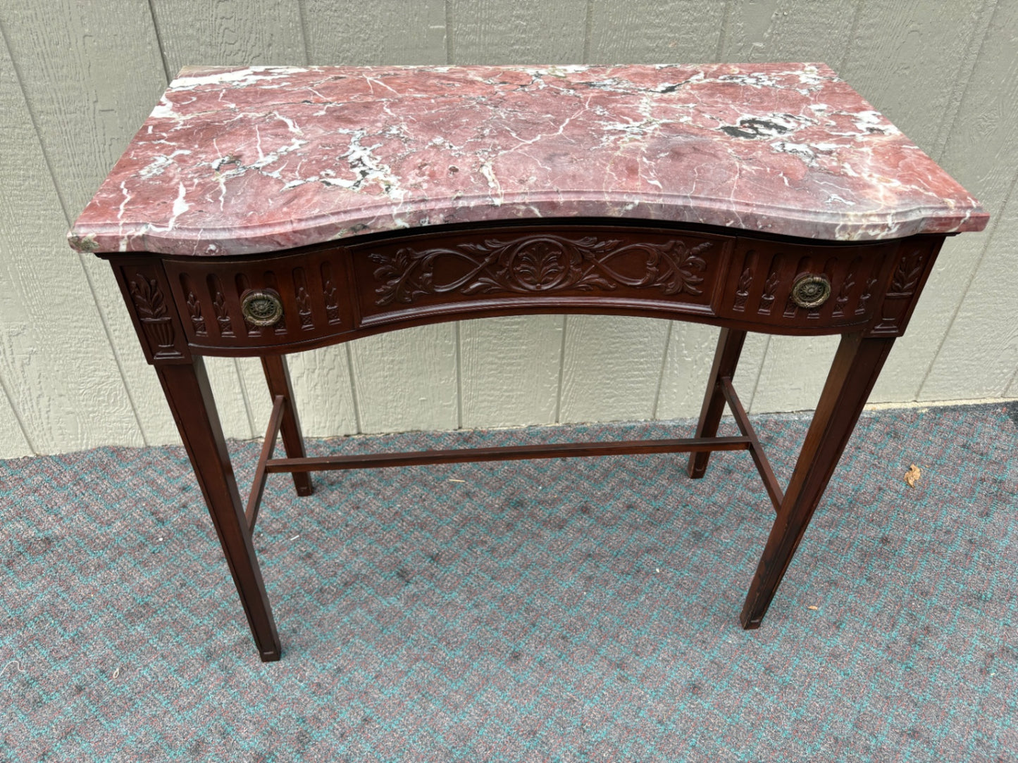 Antique Console Table with Marble Top and Carved Details