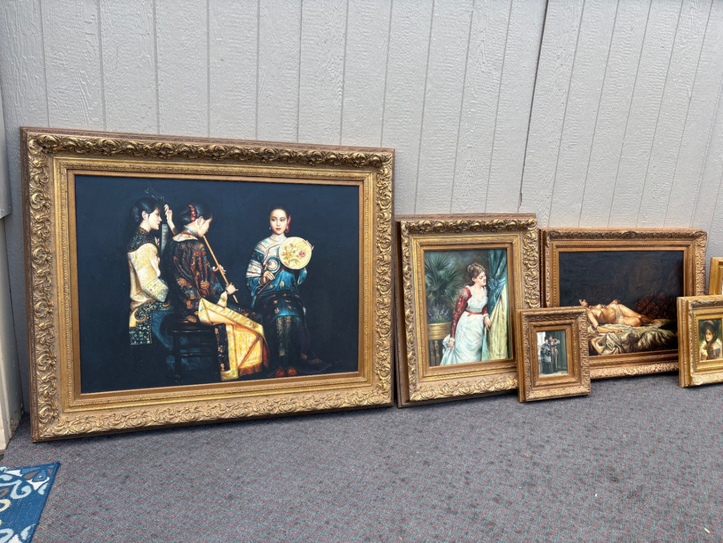 68037 Large Framed Oil Painting of Musicians in Ornate Gold Frame