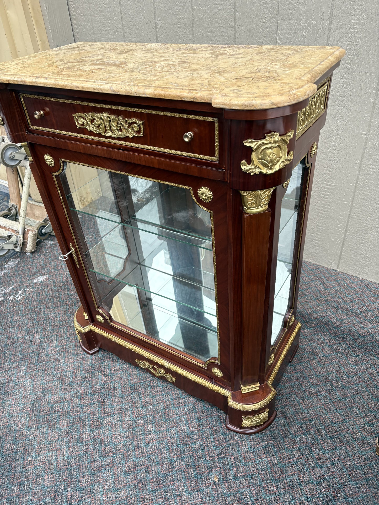 Elegant Louis XV Style Marble Top Curio Cabinet