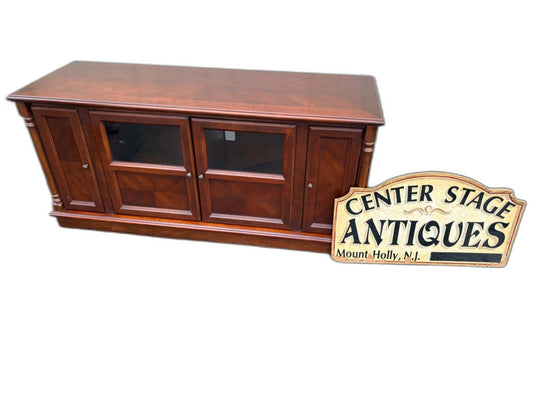 67472  Elegant Cherry Wood Television Cabinet with Glass Doors