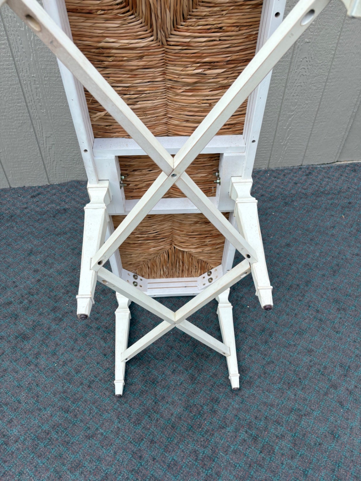 68074 Rustic French Country Rush Seat Bench with Painted Wood Frame