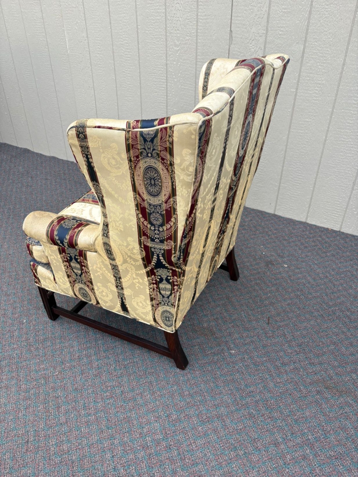 67518  Elegant Chippendale Wing Chair with Striped Upholstery