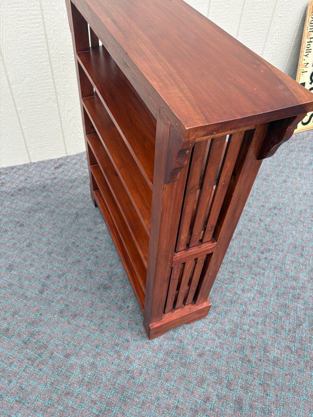 68101 Mission Style Mahogany Bookcase with Slatted Sides, 4 Shelves
