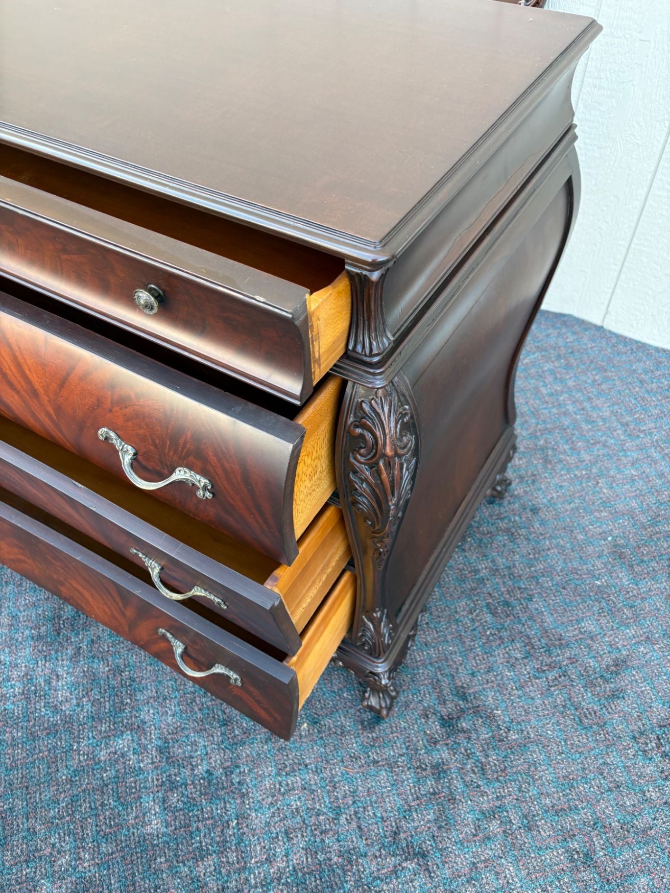 67492 Antique Flame Mahogany Dresser with Ornate Mirror