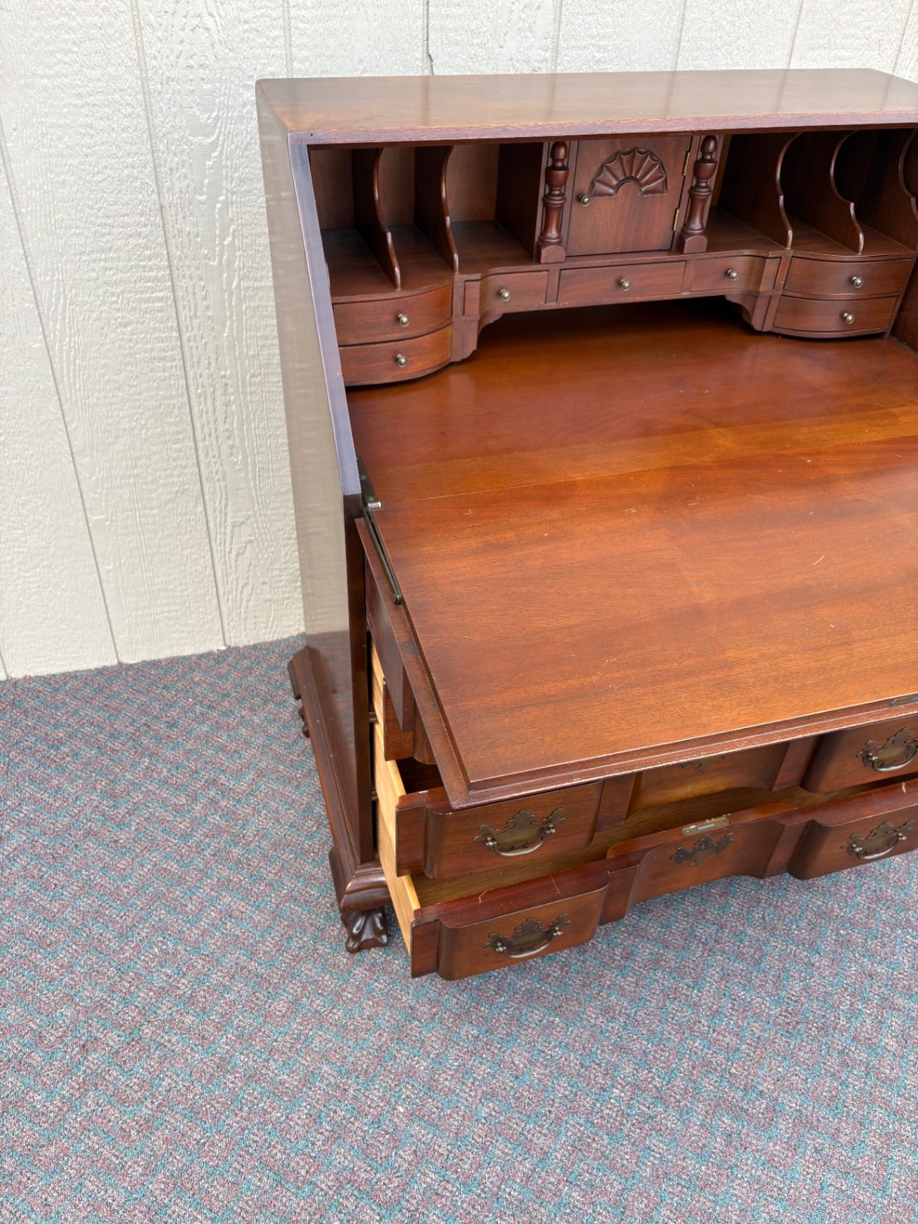 66895 Vintage Mahogany Block Front Desk by Hathaways with Claw Feet