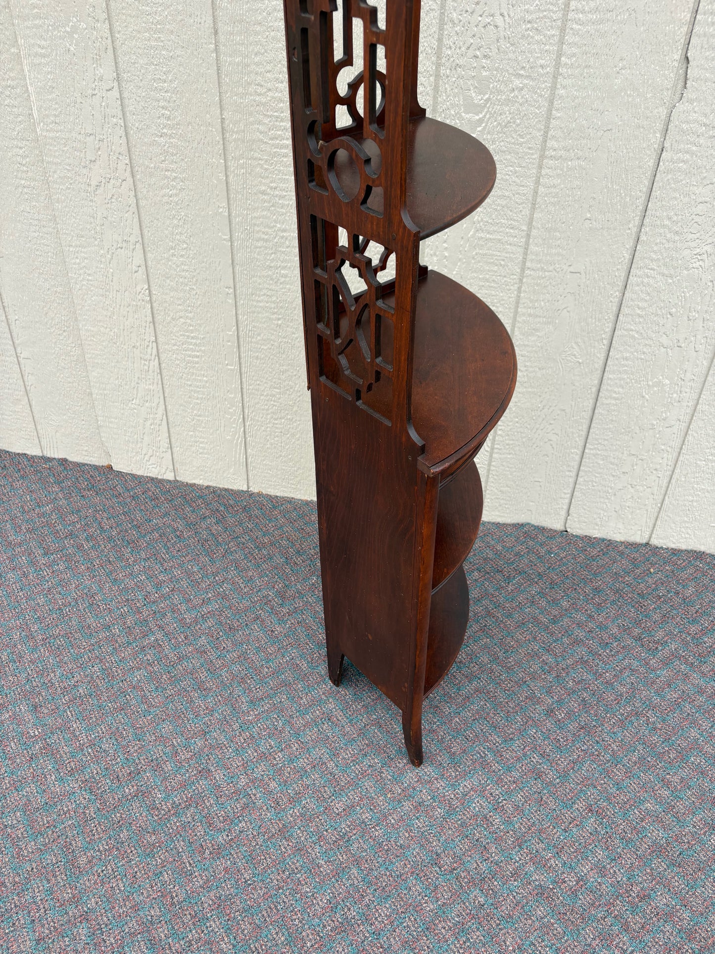 67739 Antique Mahogany Corner Shelf with Ornate Openwork Design