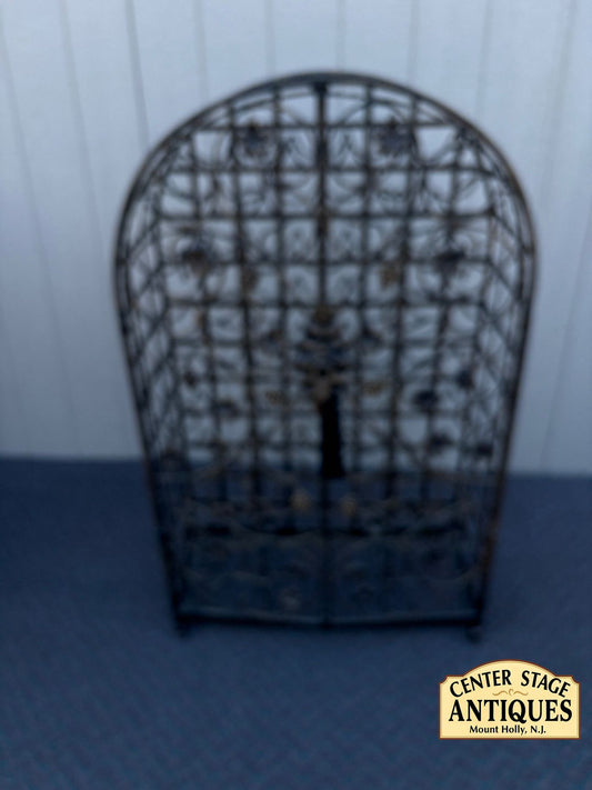 67608 Vintage Iron Wine Rack with Grapevine Motif and Locking Door