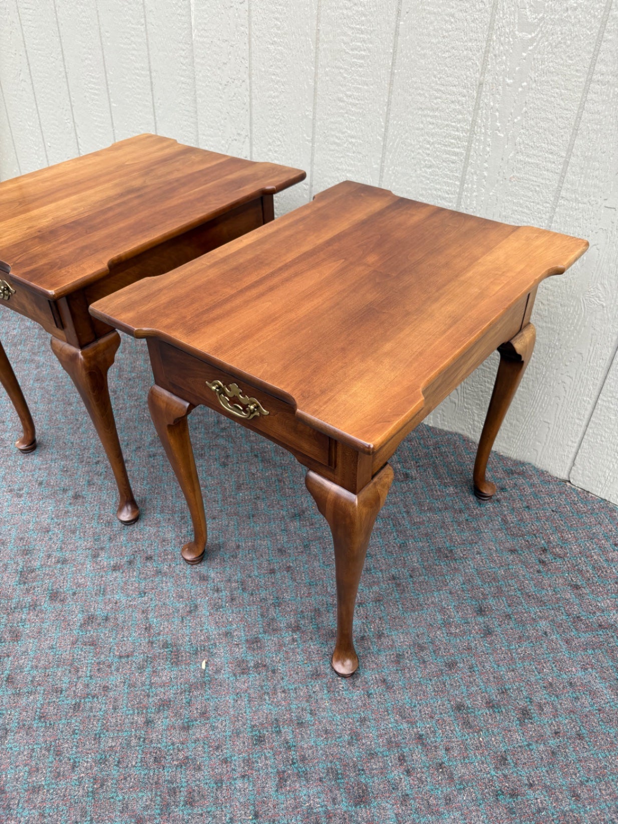 67975 Pair of Statton Queen Anne Cherry End Tables with Drawers