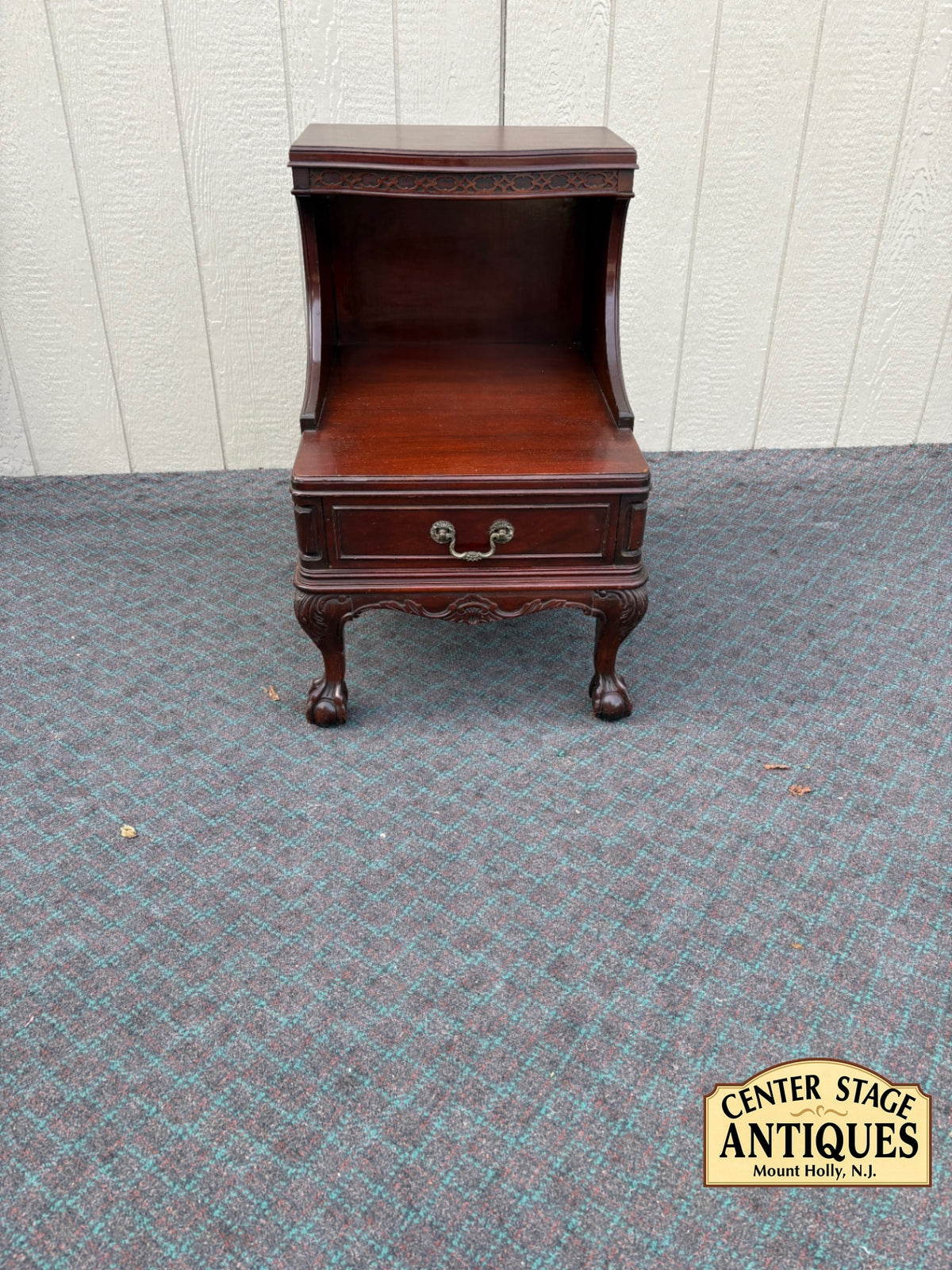 68216  Vintage Mahogany Ball and Claw Foot Nightstand with Drawer