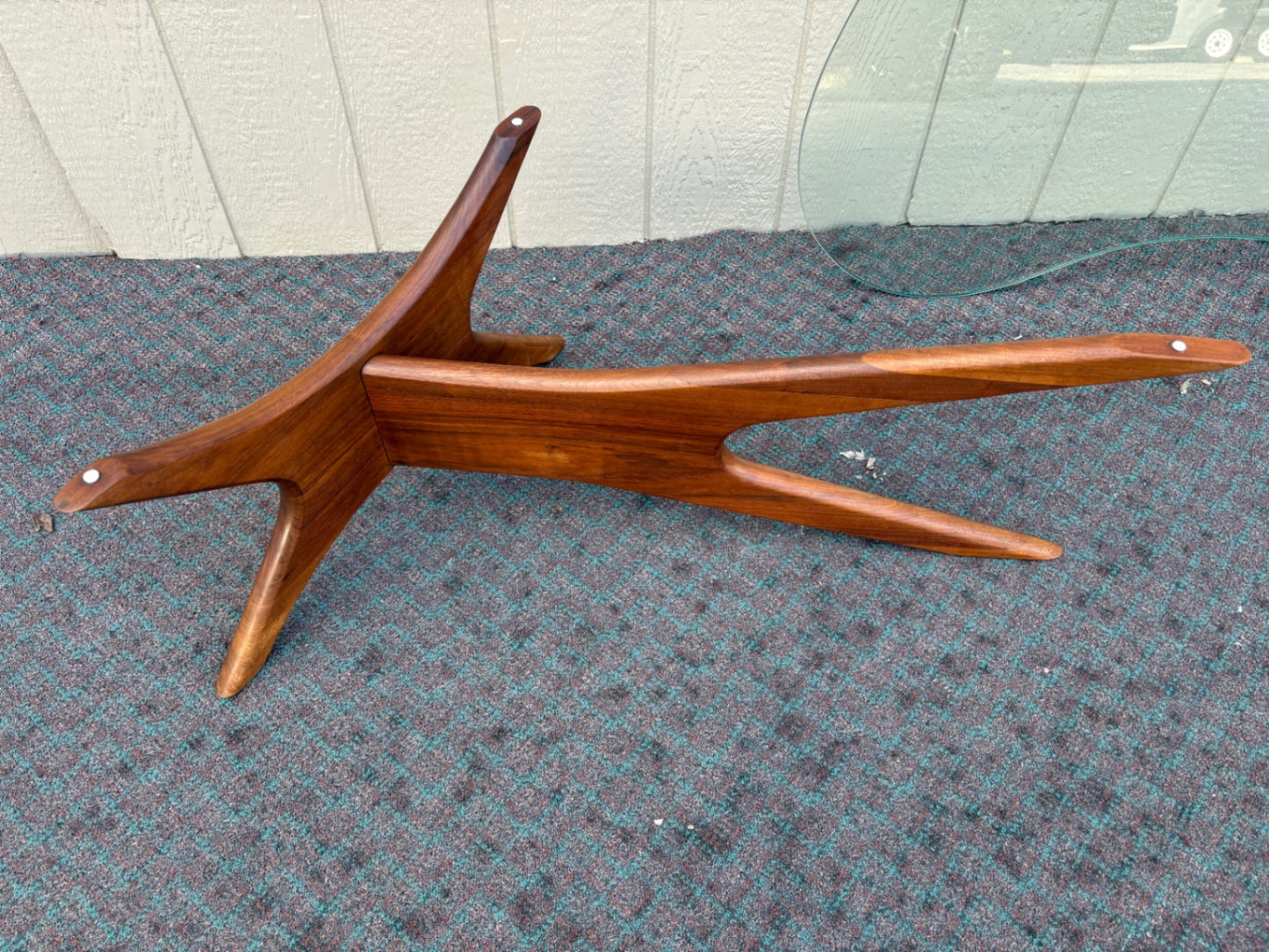 68052 Mid-Century Modern Glass Top Coffee Table with Sculptural Wood Base