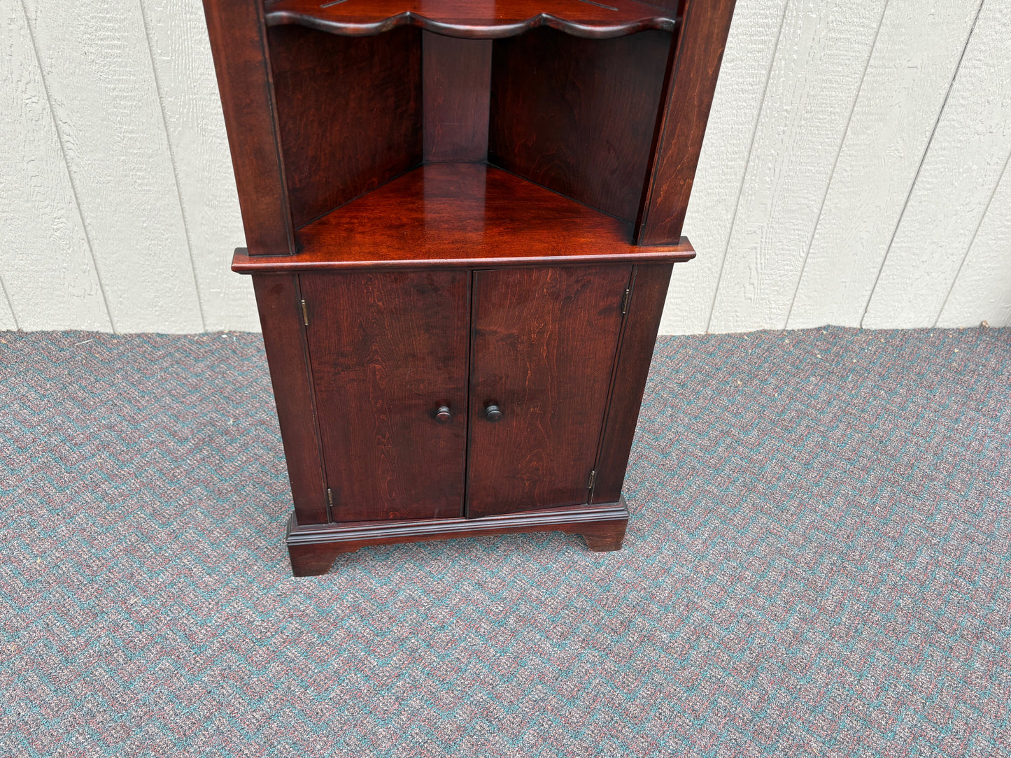 67724 Cherry Finish Corner Shelf Cabinet with Arched Shelving
