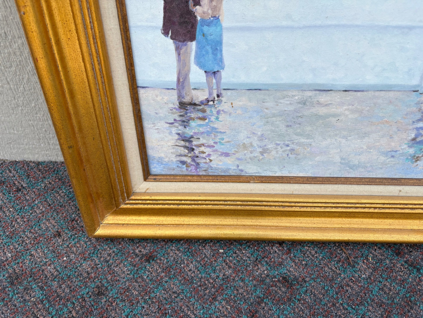 68041 Vintage Framed Painting of Museum Scene in Gold Frame