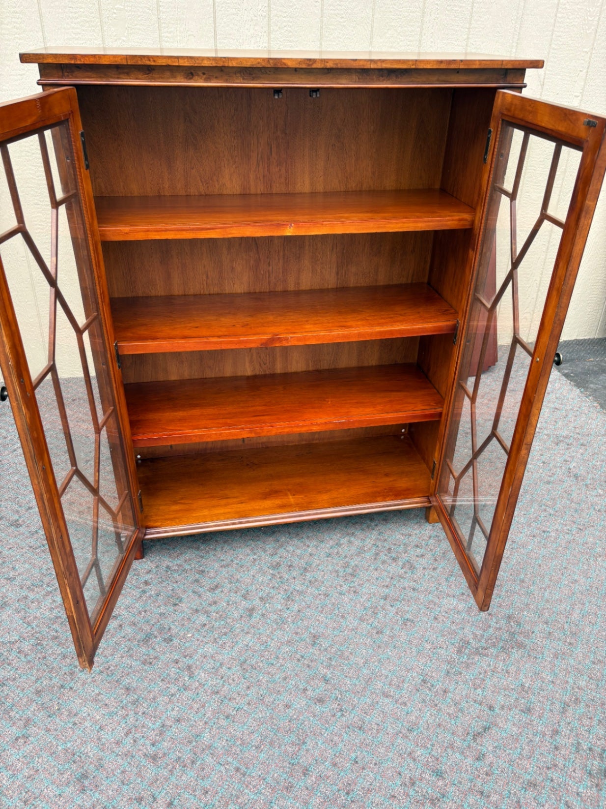 67944 Vintage Glass Front Bookcase with Geometric Pane Design