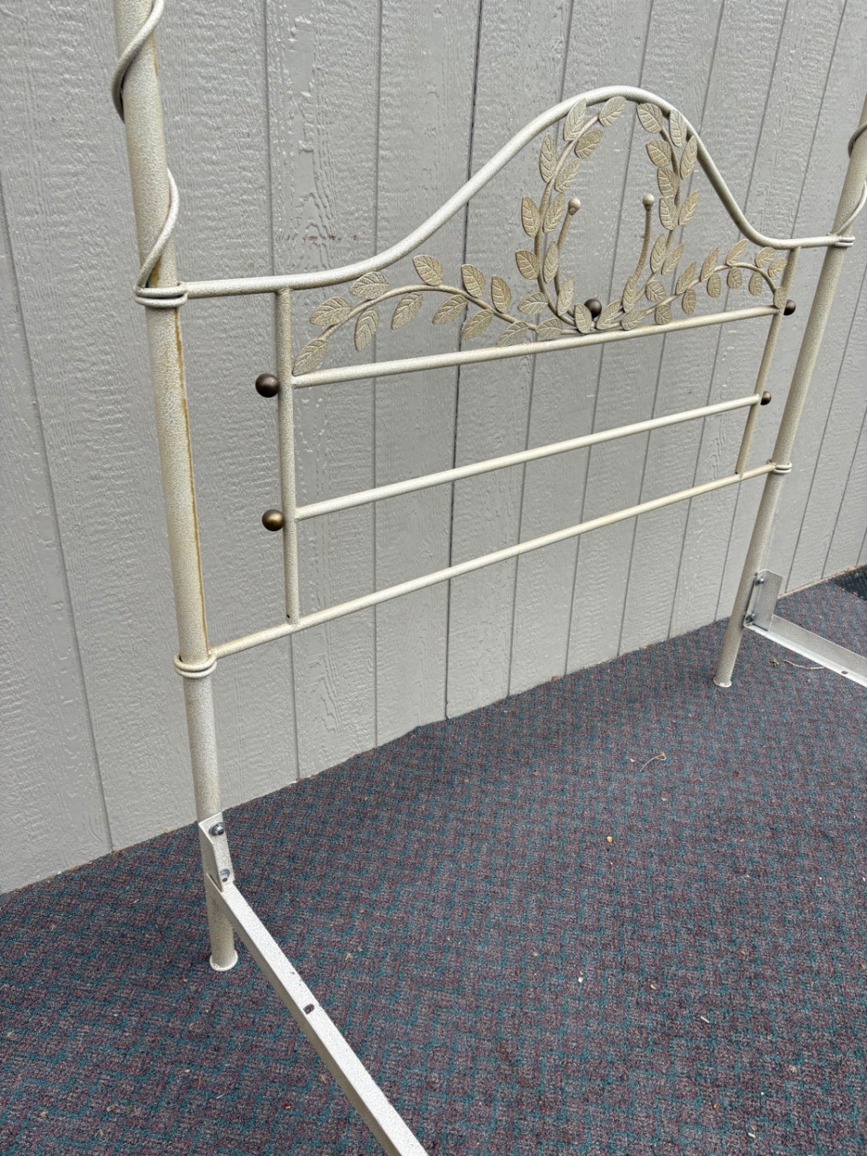 Vintage Iron Queen Size Canopy Bed with Leaf Motifs