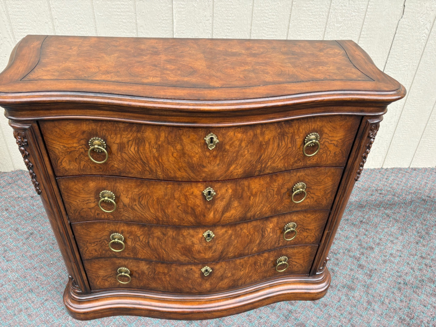 Henredon Traditional Burl Wood Chest with Carved Details