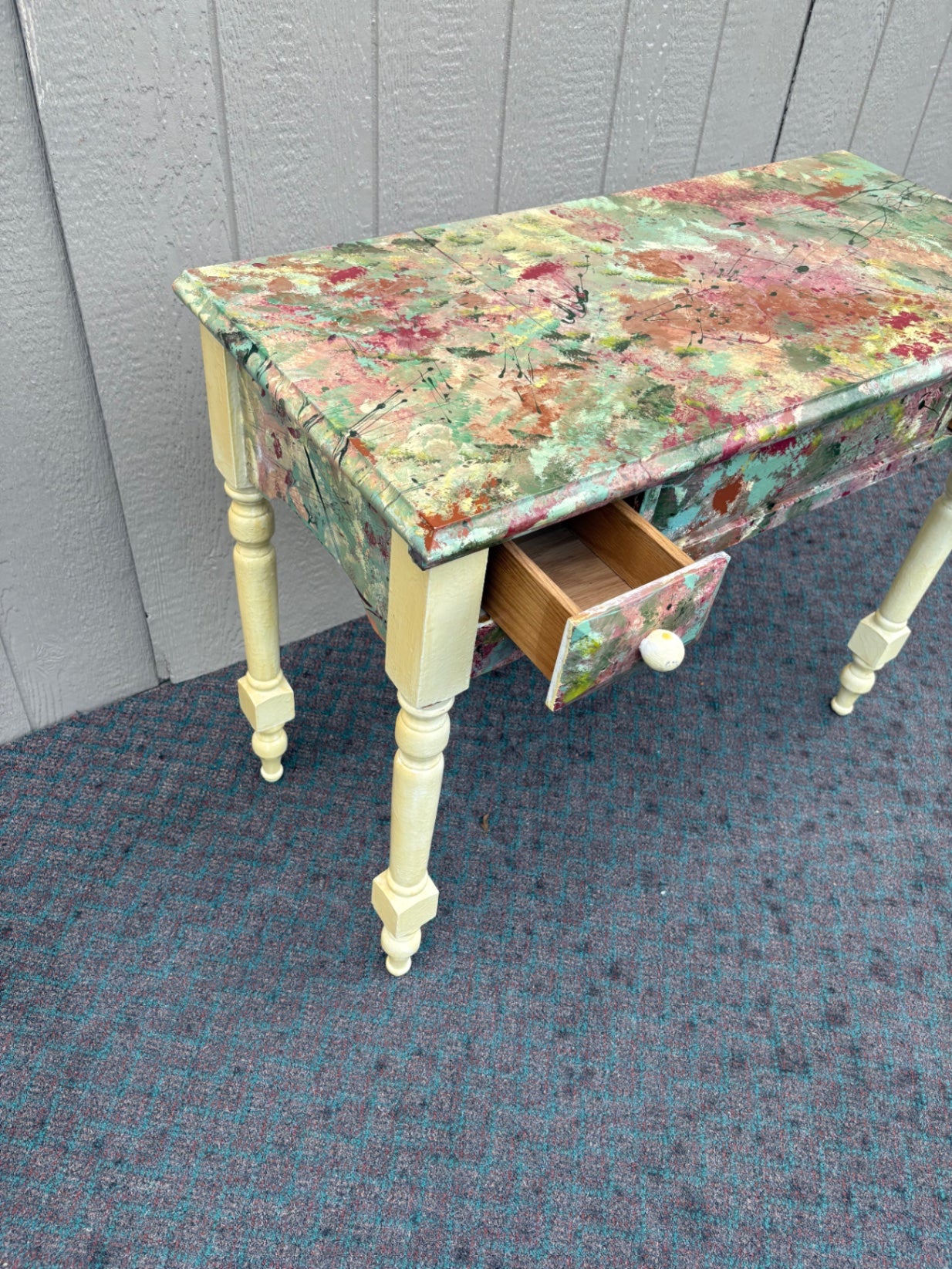 67986 Eclectic Painted Console Table with Turned Legs and Drawers