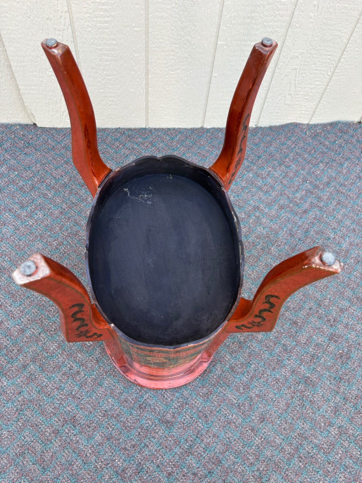 67855  Hand-Painted Oval Accent Table with Floral and Bird Motif