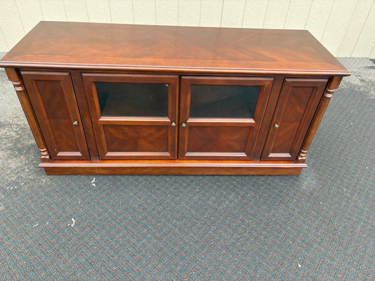 67472  Elegant Cherry Wood Television Cabinet with Glass Doors