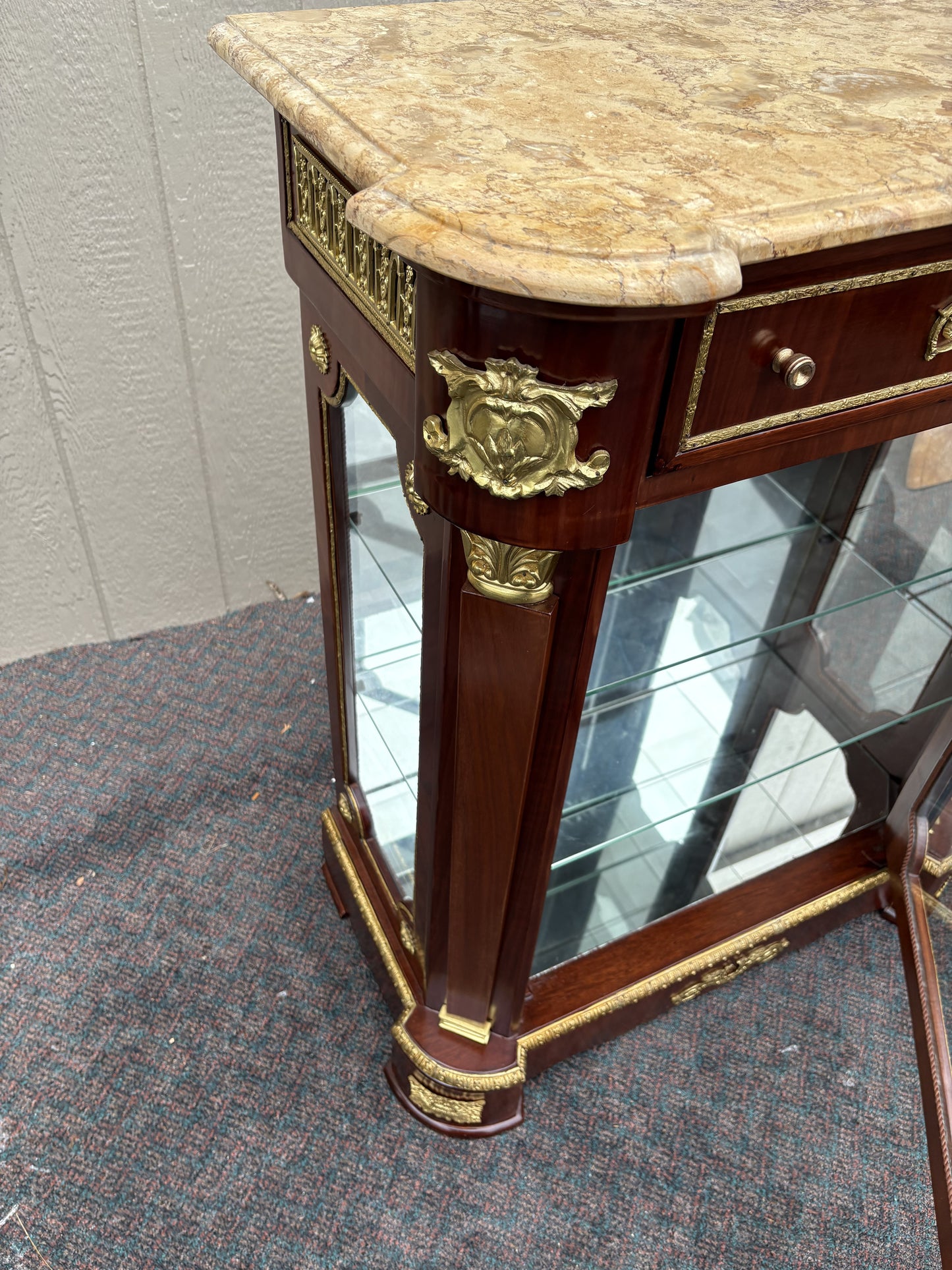 Elegant Louis XV Style Marble Top Curio Cabinet