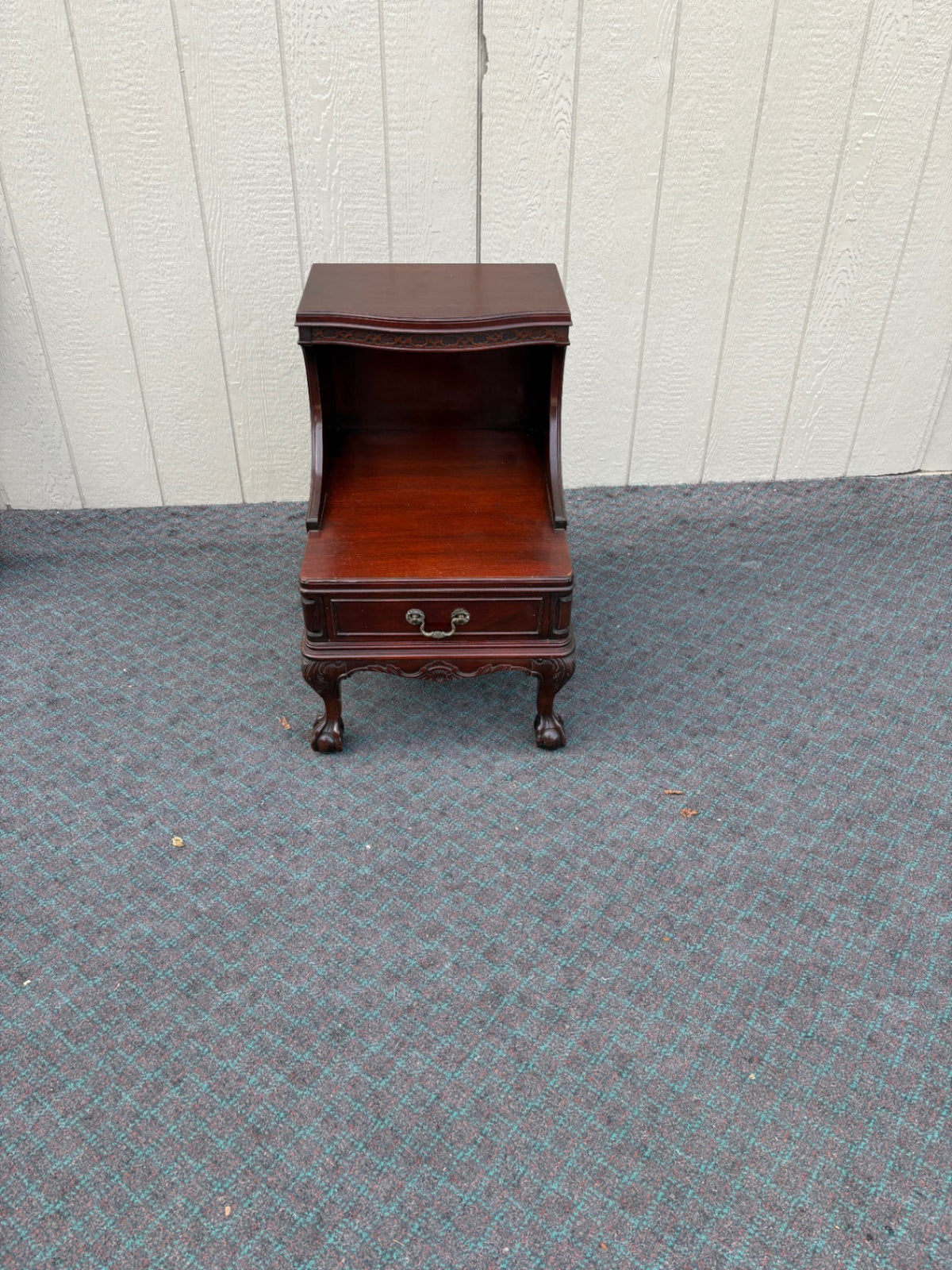 68216  Vintage Mahogany Ball and Claw Foot Nightstand with Drawer