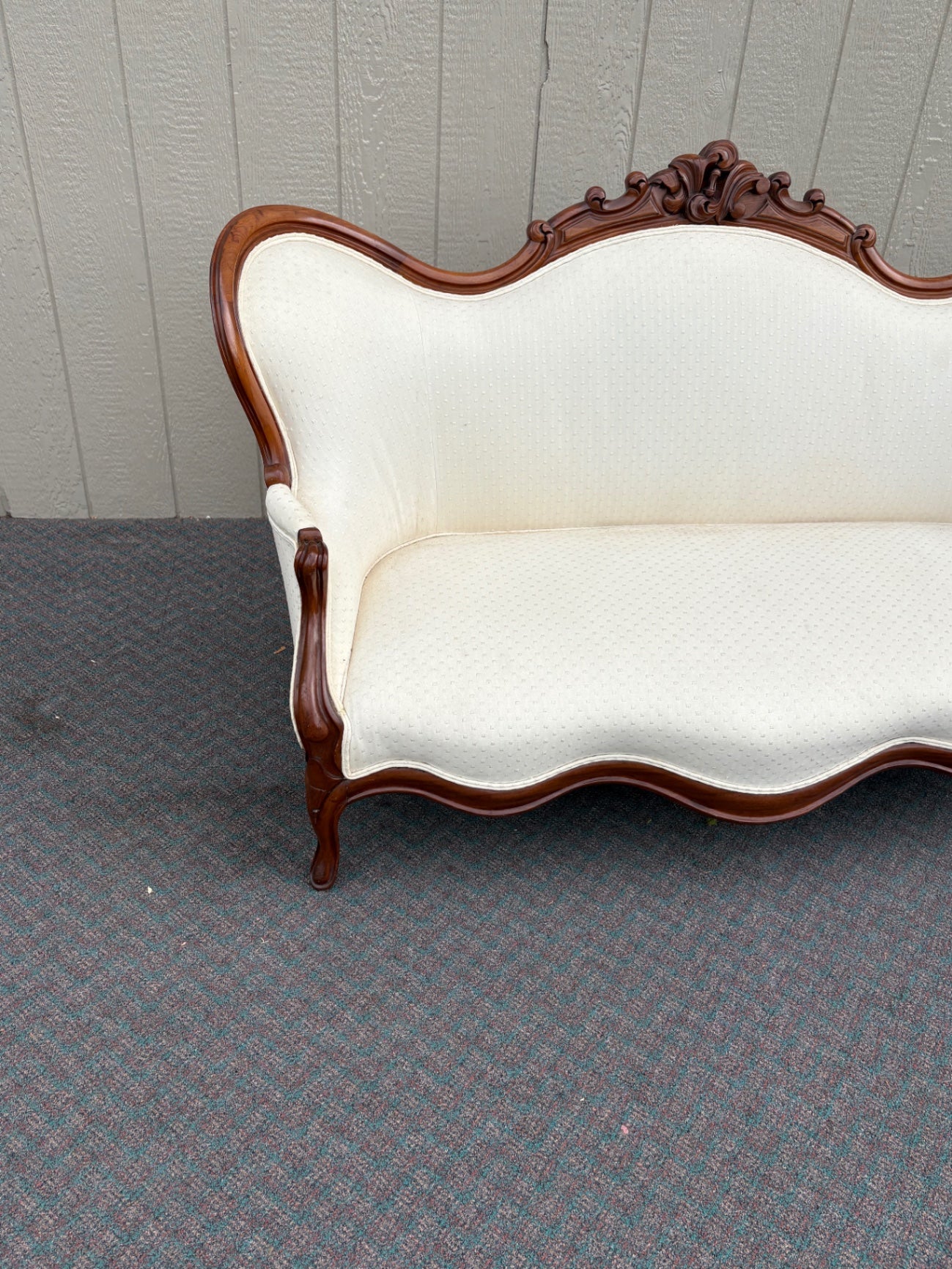 67764 Victorian Carved Walnut Sofa with Cream Upholstery