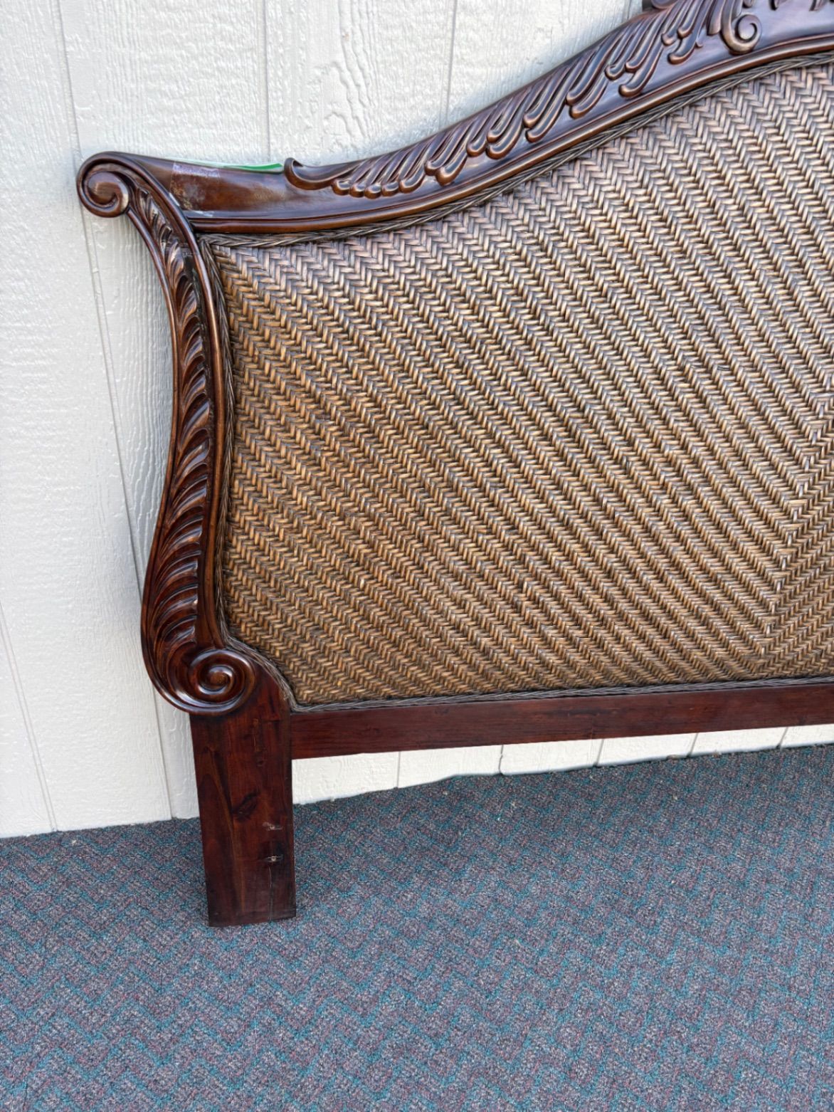 67810 Carved Queen Headboard with Woven Rattan Paneling