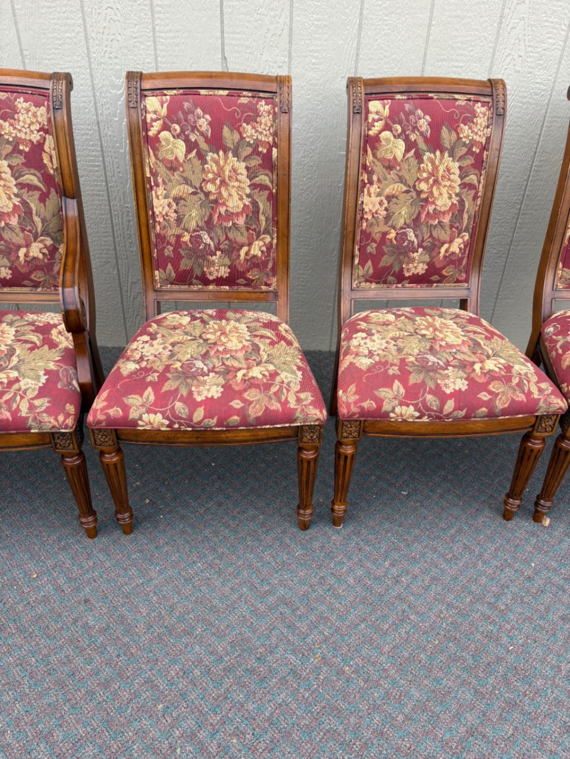 67666 Set of 5 Ethan Allen Dining Chairs with Floral Upholstery