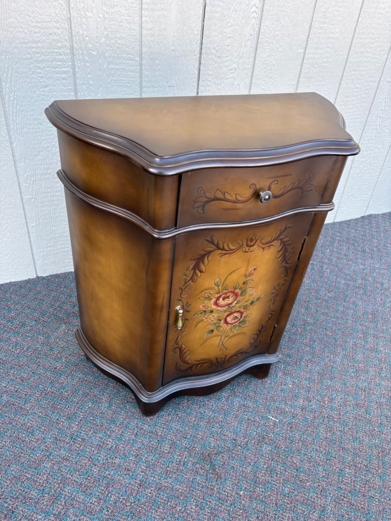 67429  Mid-Century Hand-Painted Floral Stenciled Cabinet