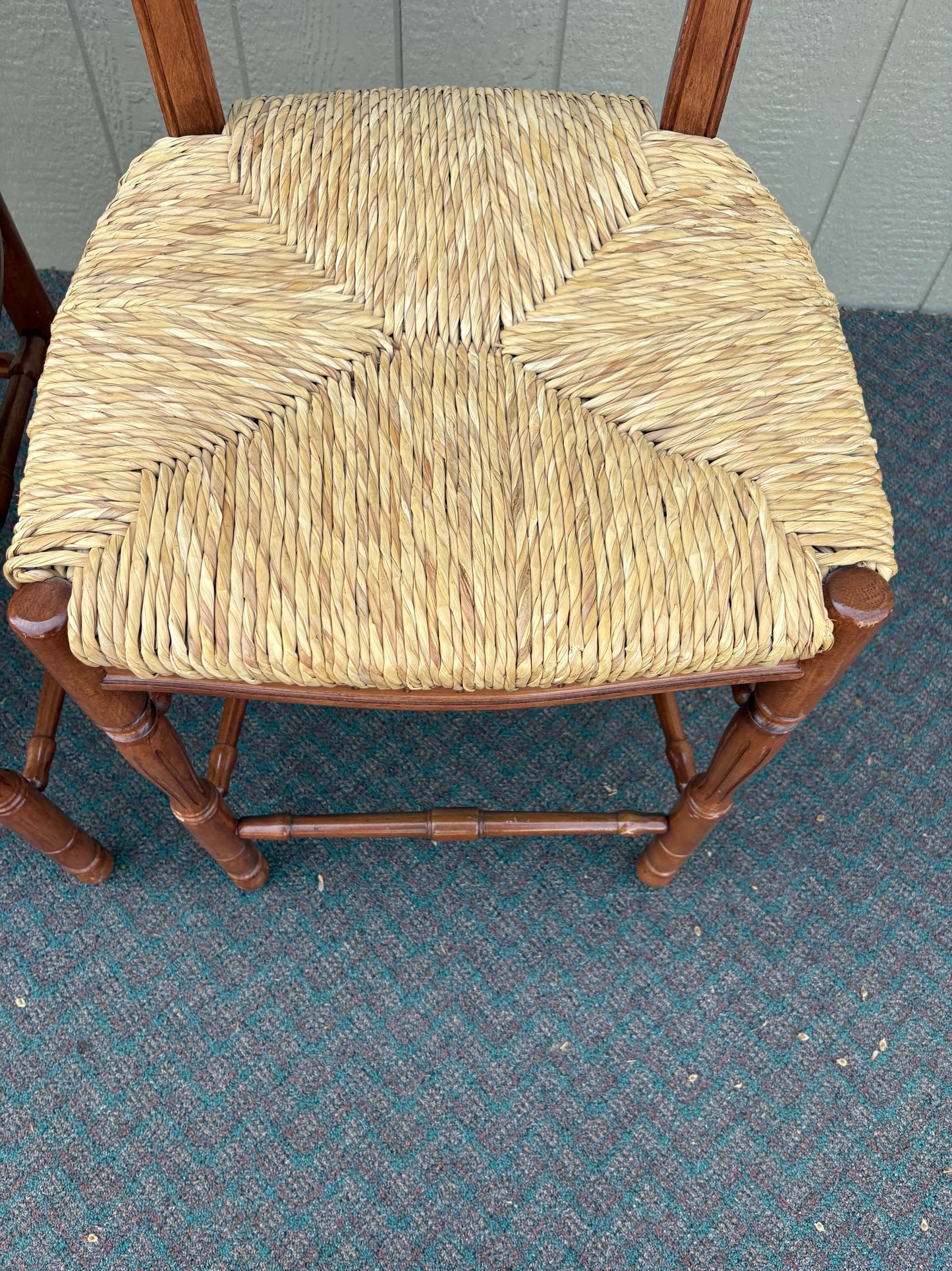 67720 Set of 3 Rustic French Country Barstools with Rush Seats