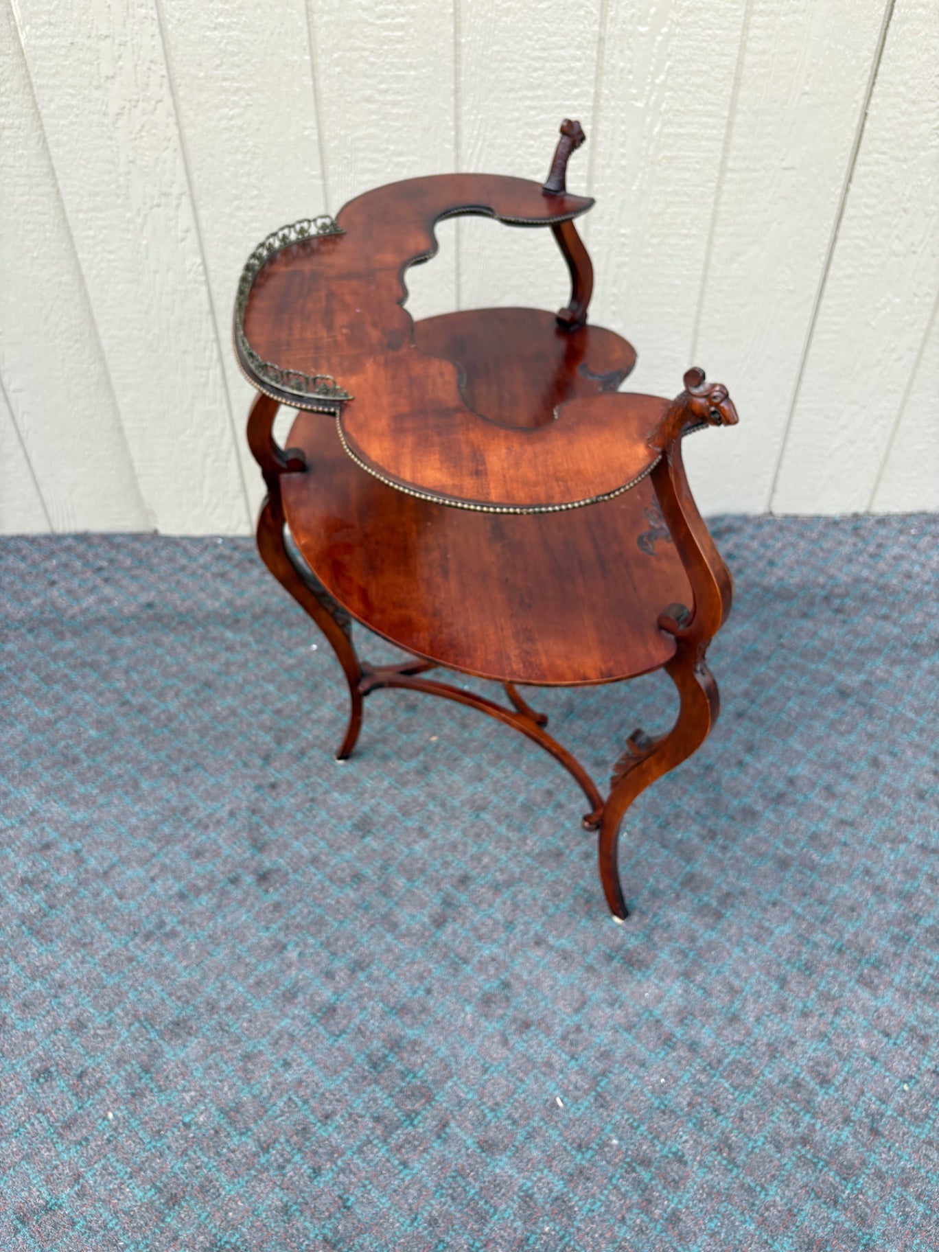Mahogany Two-Tier Figural Table with Ornate Carvings