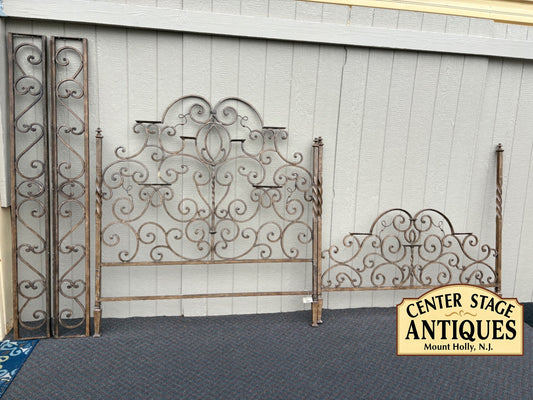 67711  Ornate Iron Scrollwork Queen Bed Frame with Twisted Posts