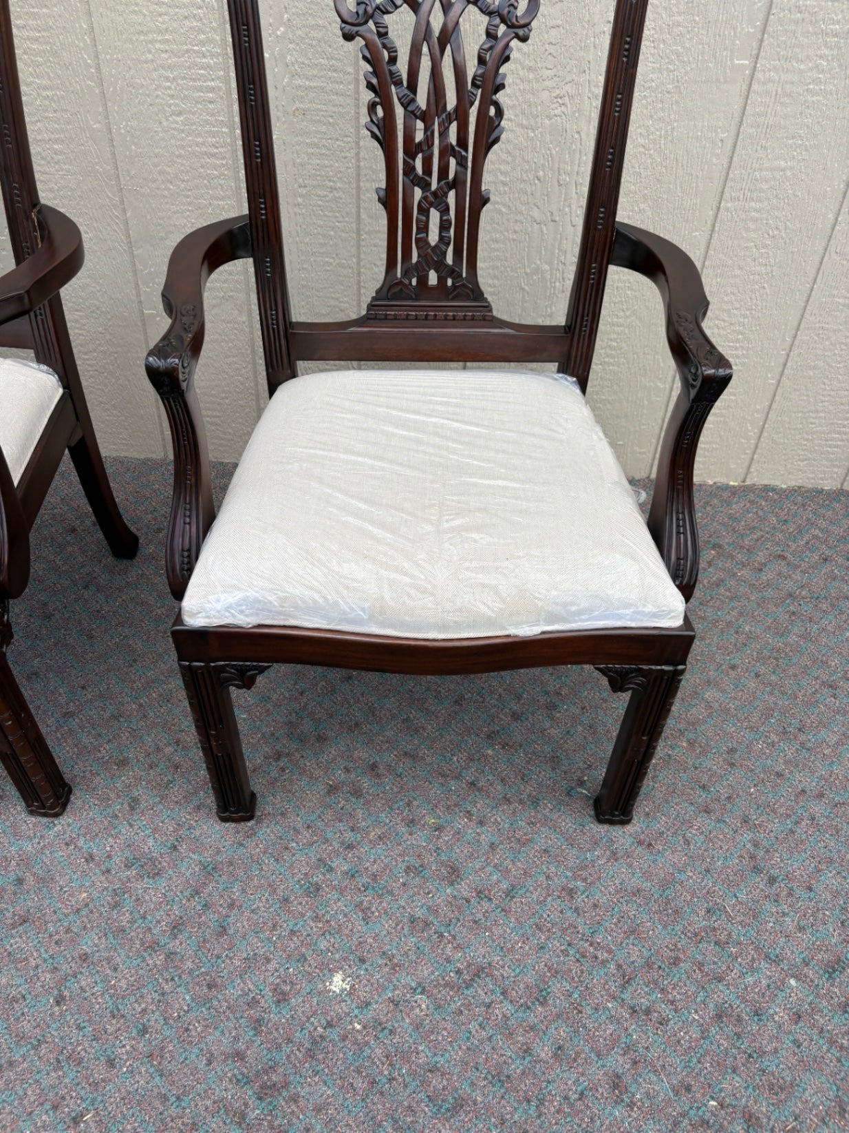 Pair of Chippendale Style Mahogany Armchairs with Carved Backs