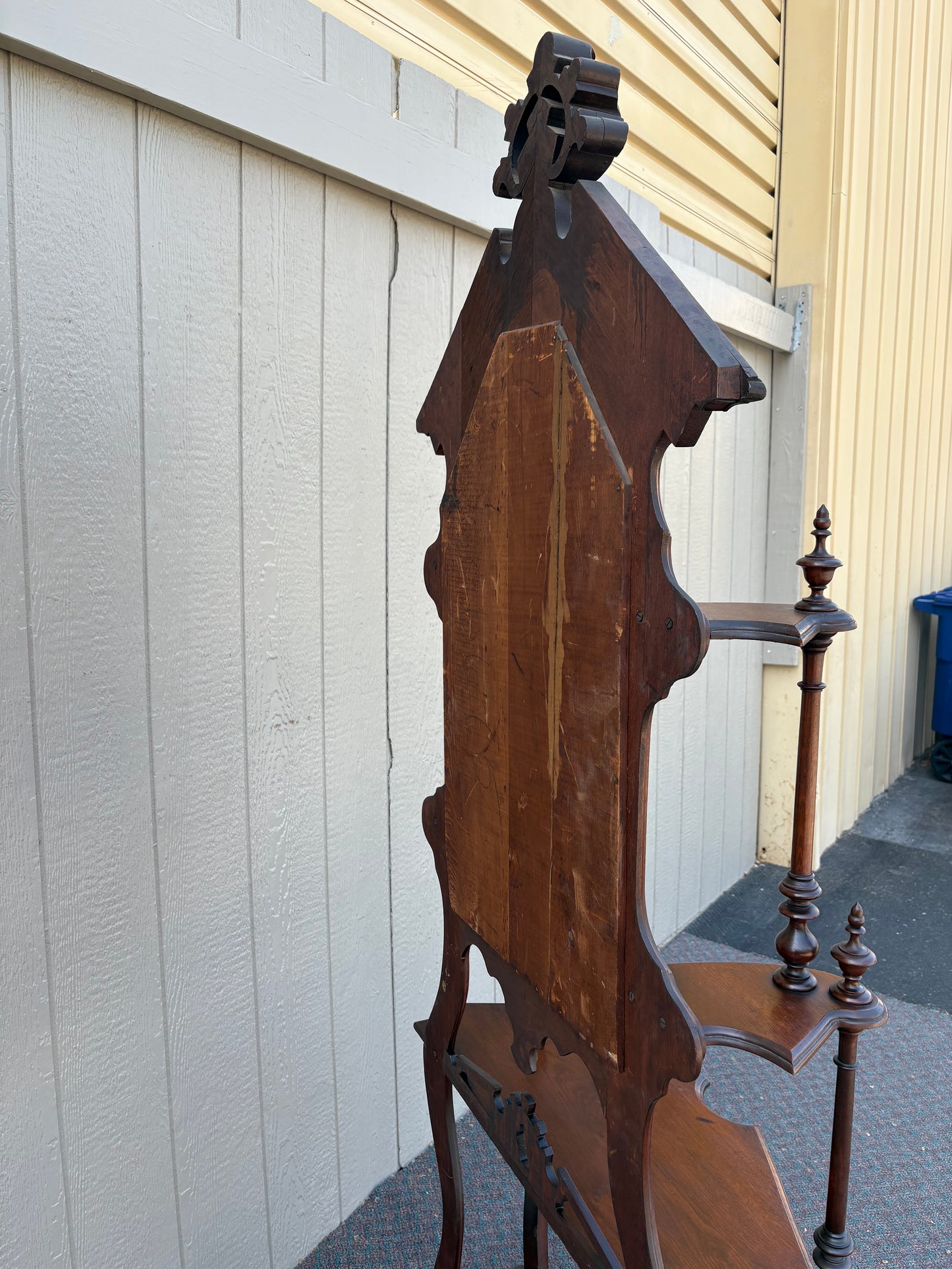 67717 Victorian Eastlake Style Hall Mirror with Shelves, Solid Mahogany