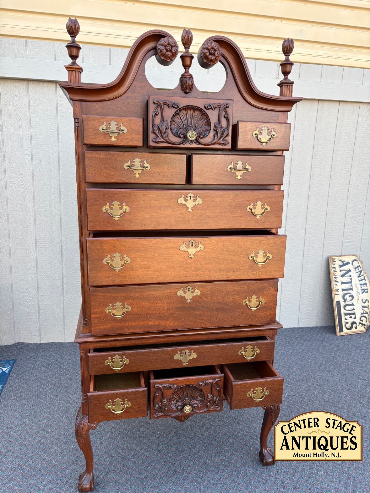 67648  FELDENKREIS Mahogany Chippendale Style Highboy Chest on Ball-and-Claw Feet