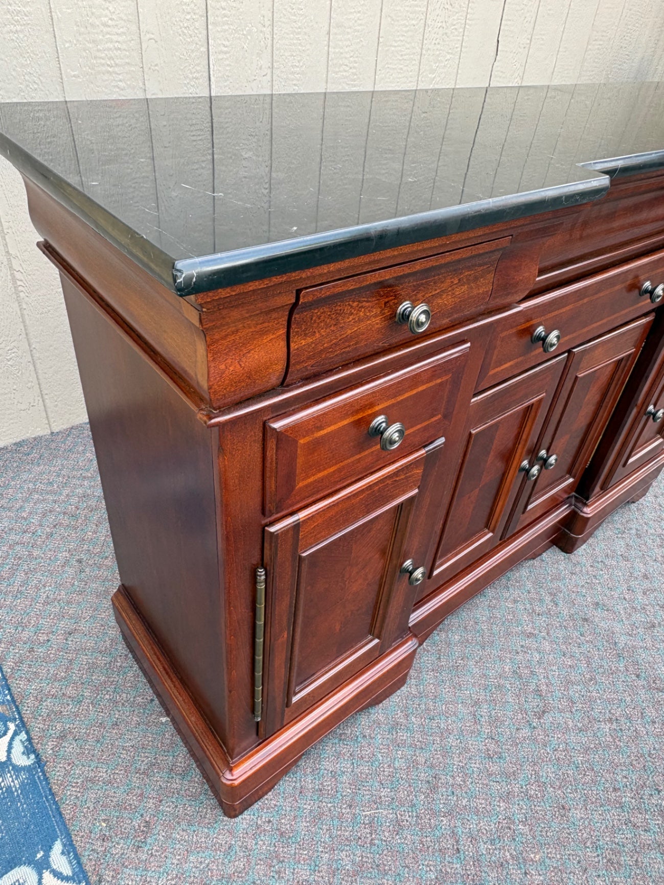 Elegant Universal Marble Top Buffet with Cherry Finish