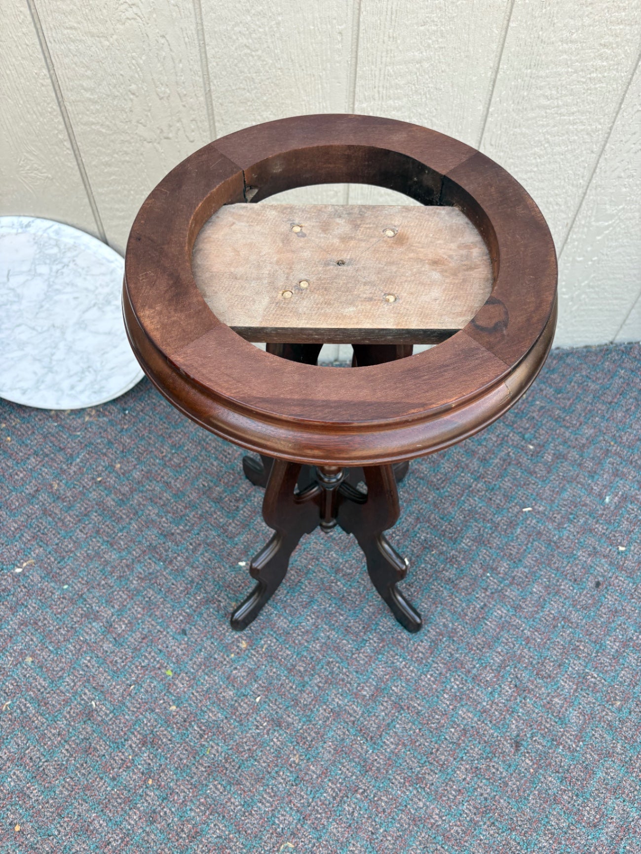 67777  Victorian Marble-Top Pedestal Table with Ornate Wooden Base
