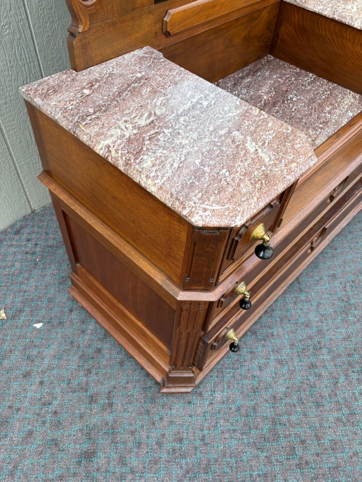 68016 Victorian Marble Top Dresser with Ornate Mirror and Drawers