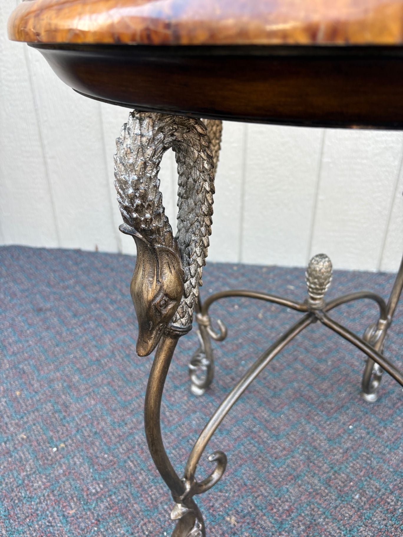 67566 Maitland Smith Round Table with Swan Motif and Stone Top
