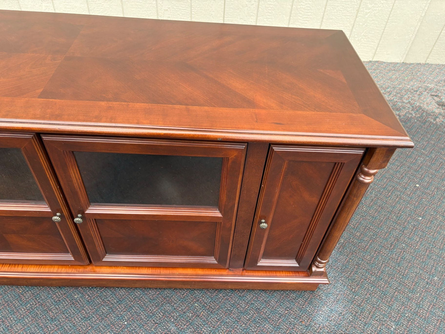 67472  Elegant Cherry Wood Television Cabinet with Glass Doors