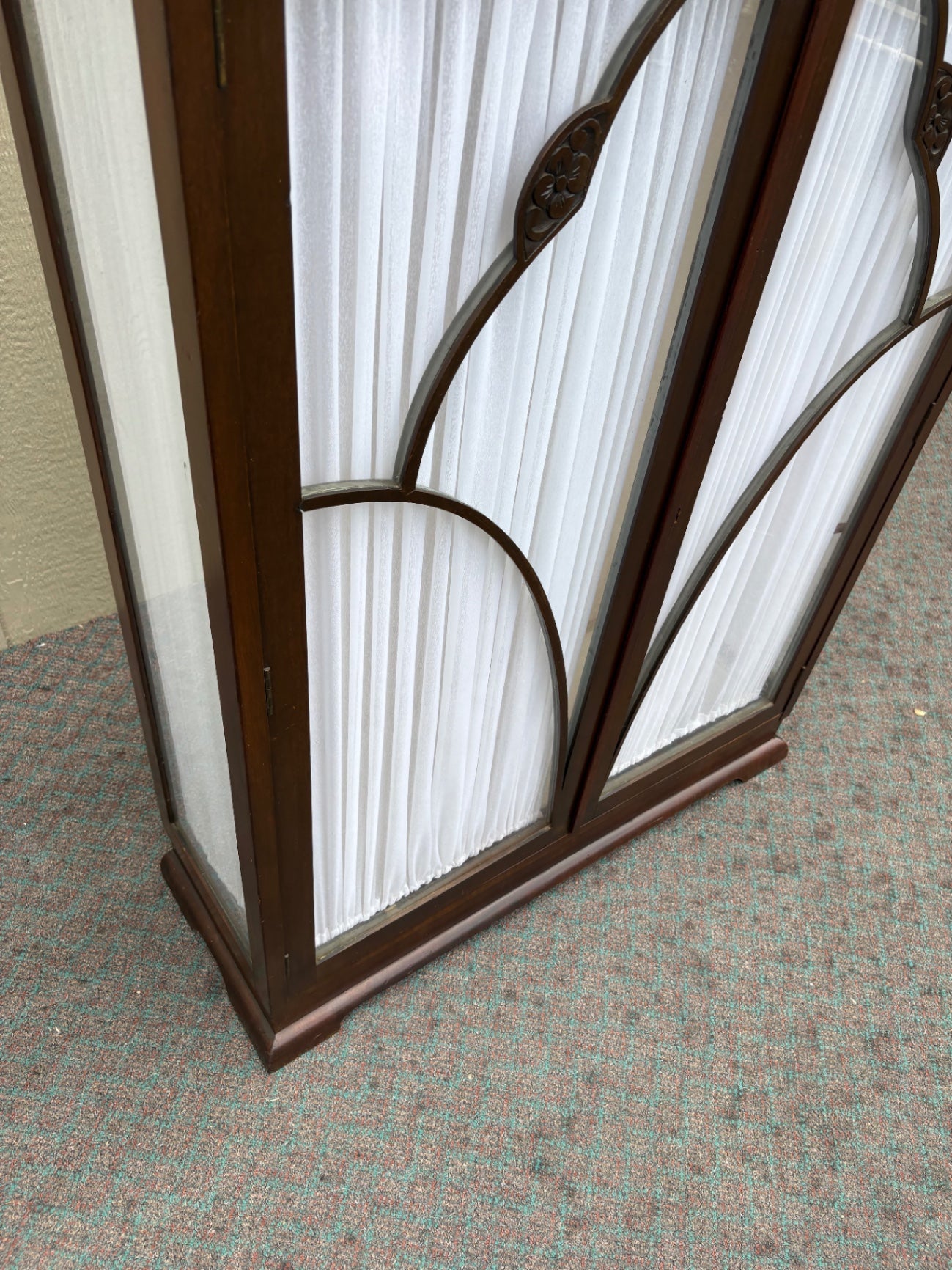67980 Art Deco Two-Door Bookcase with Carved Detailing and Fabric Panels