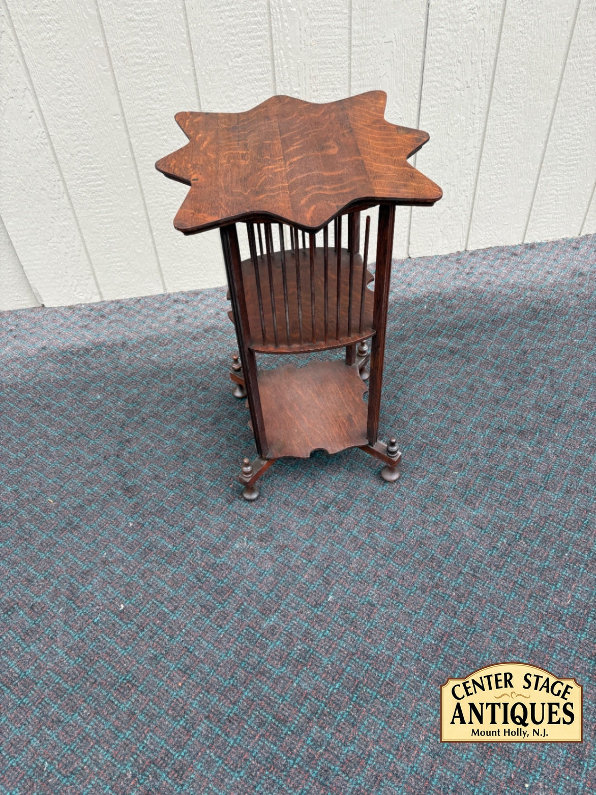 68123 Antique Oak Star Side Table with Two-Tier Design
