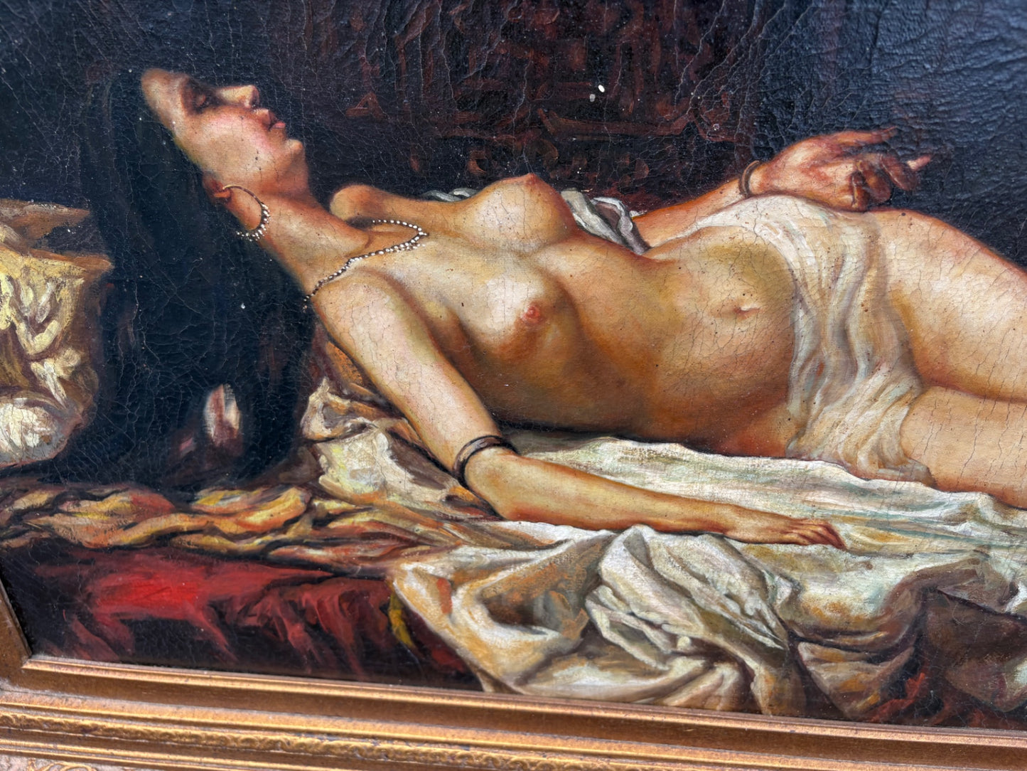 68039 Large 19th Century Classical Nude Oil Painting in Ornate Frame