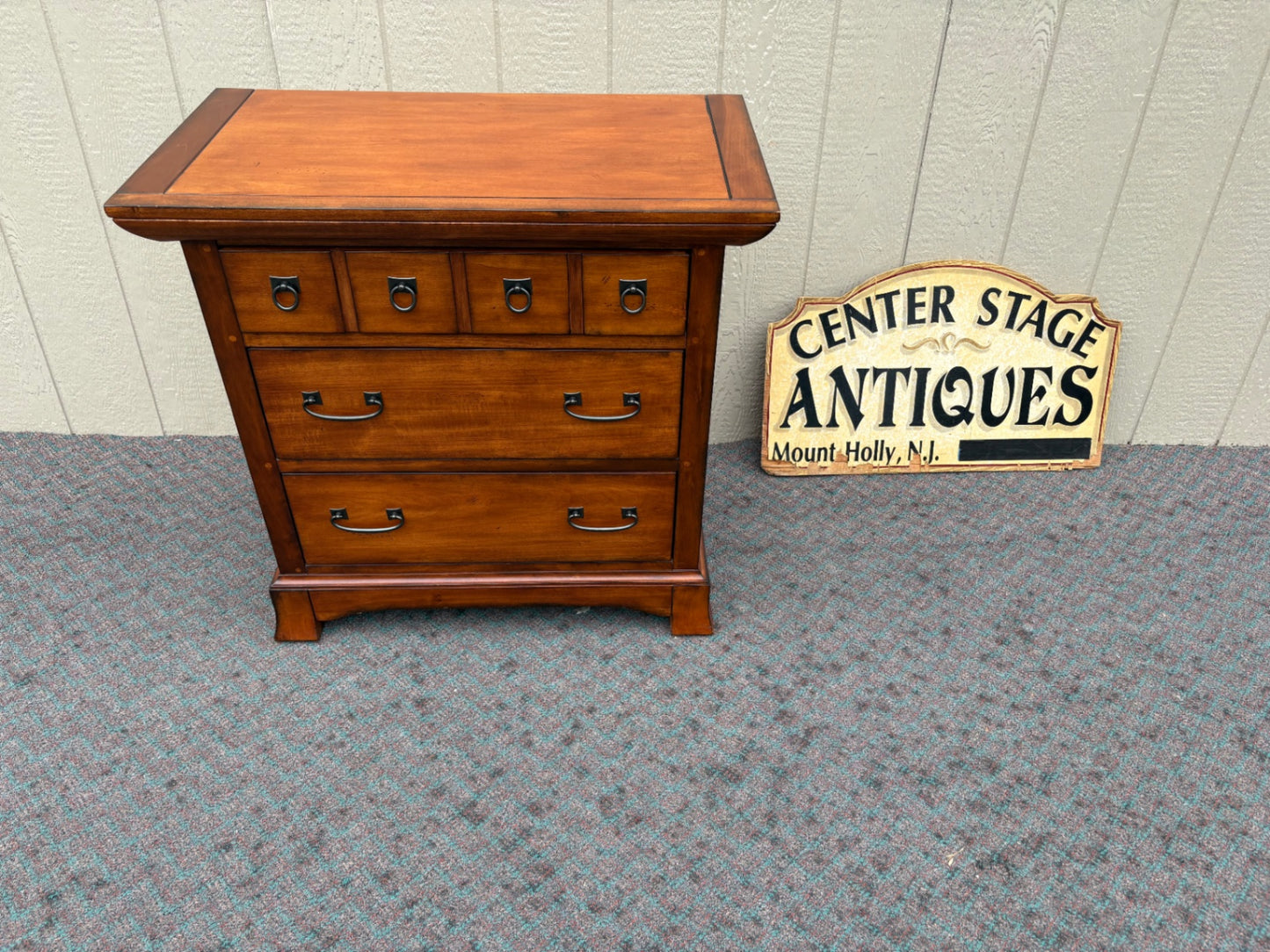 67989  Vintage Wooden Nightstand with Glass Shelf and Brass Accents