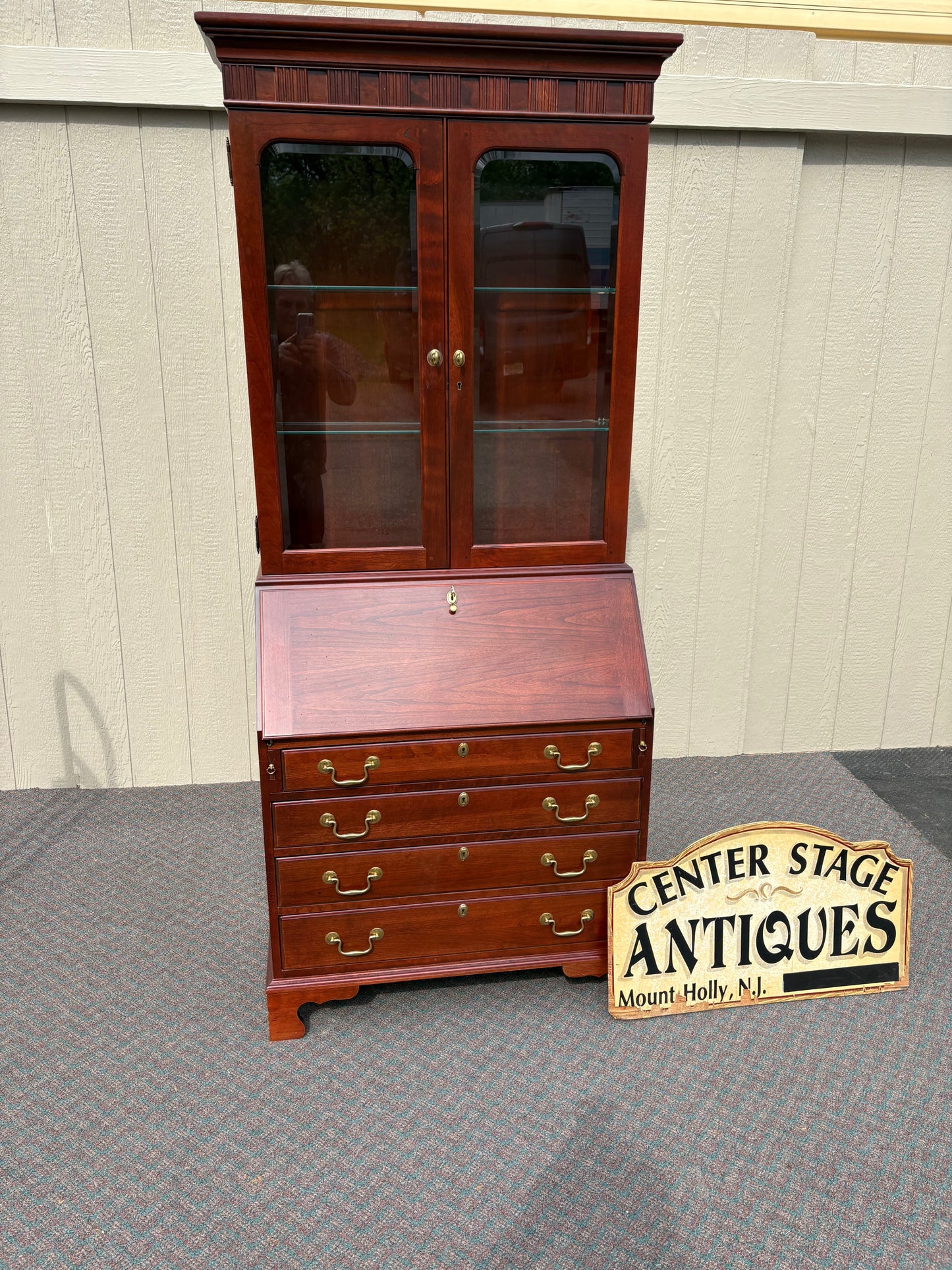 67723 Jasper Secretary Desk with Hutch, Traditional Cherry Wood Finish