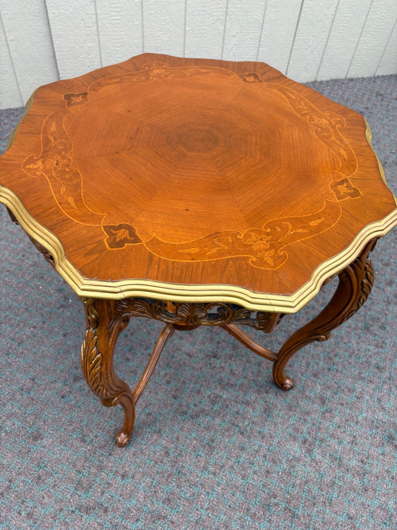 67987 Ornate French Louis XV Style Inlaid Walnut Side Table