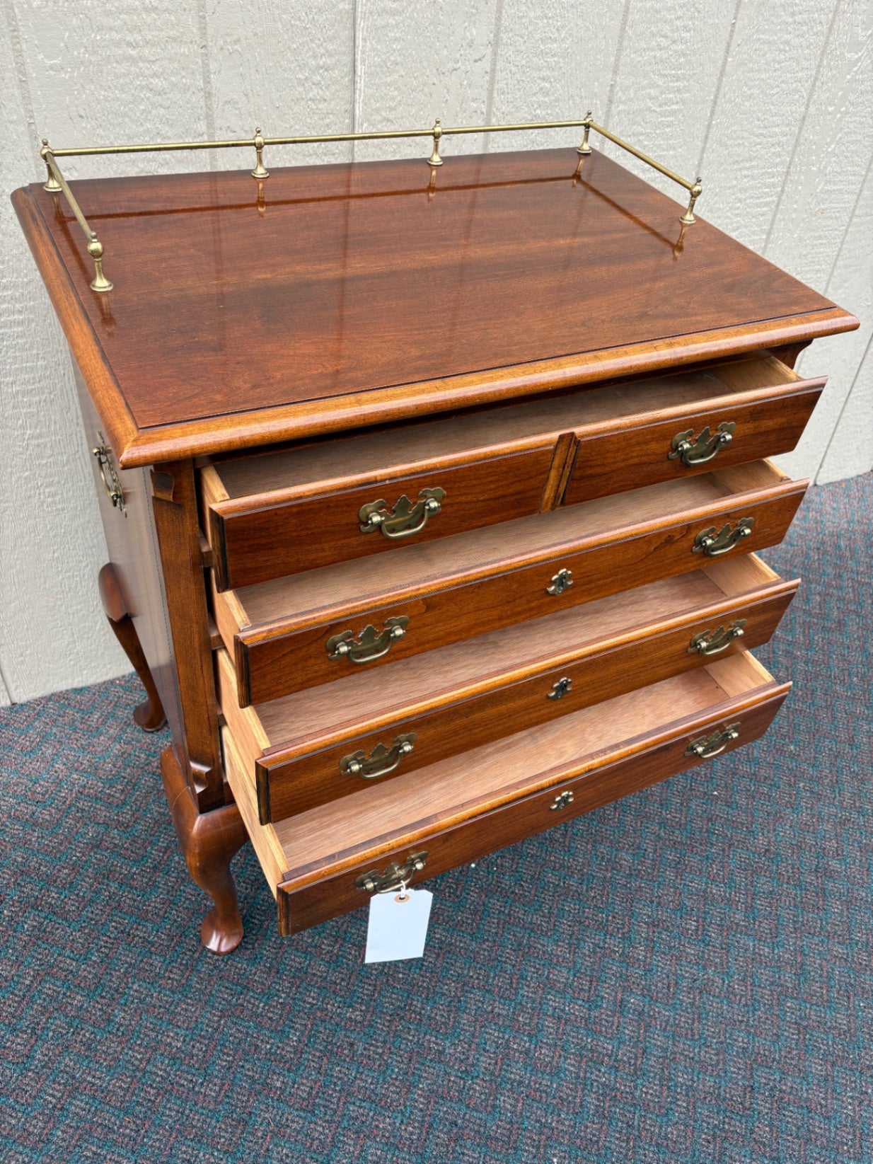 67821 Vintage Lane Queen Anne Style Cherry Wood Chest with Brass Gallery