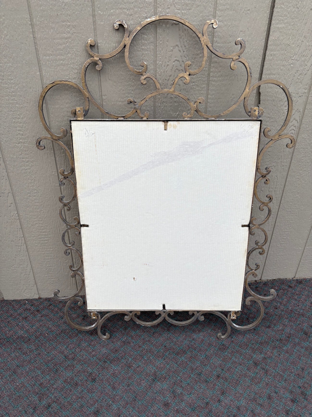 Ornate Wrought Iron Wall Mirror with Scrollwork Design